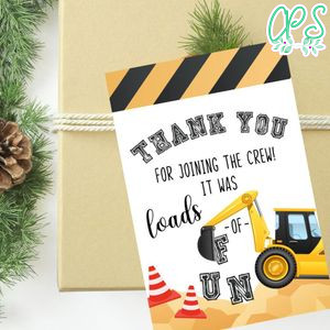 Construction Birthday Thank You Tag Custom Template Instant Download