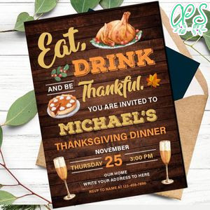 Eat Drink Thankful Thanksgiving Dinner Party Invitation Customizable Template to print at home Instant Download