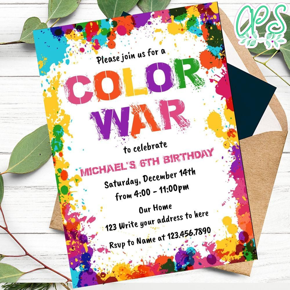 Color War Invitation Customizable Template CustomPartyShirts Studio