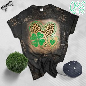Hearts Leopard Irish Shamrock Happy St. Patricks Day Gifts Bleached Shirt