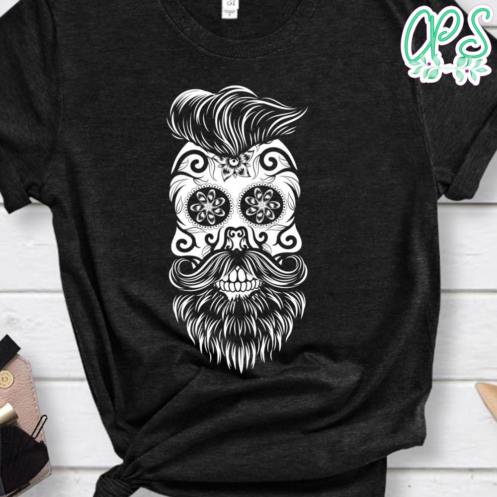 Day of The Dead Sugar Skull Beard Dia De Los Muertos Men T-Shirt