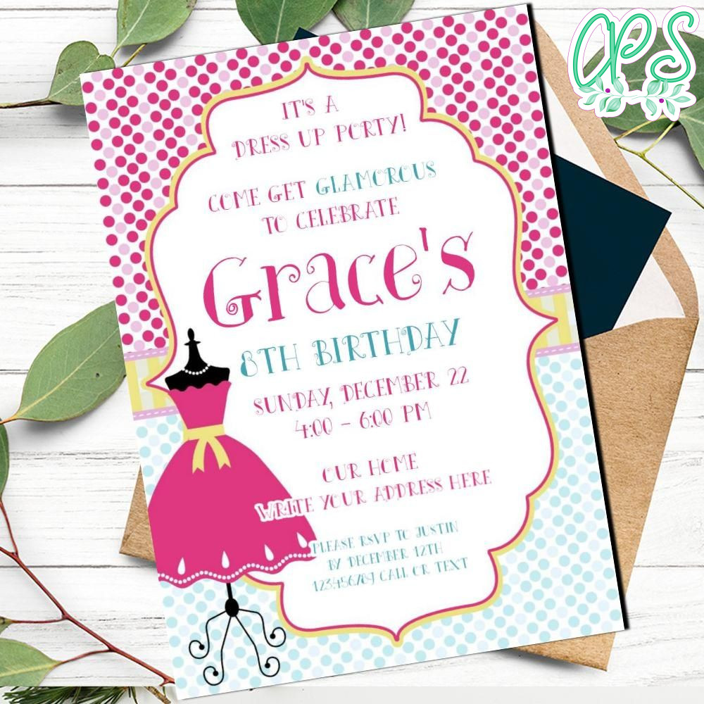 Dress up birthday party Invitation Printable Instant Download