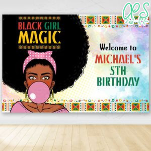 Black girl magic Birthday Party Banner Backdrop Printable Instant Download