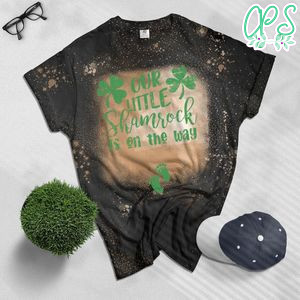 Little Shamrock St Patricks Day Pregnancy Announcement Bleached Shirt