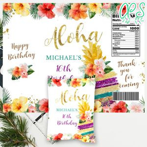 Hawaiian Luau Birthday Chip Bag Digital File Instant Download