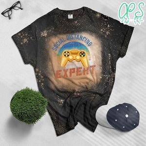 Social Distancing Expert Gaming Video Gamer Boys Men Gift Bleached Shirt