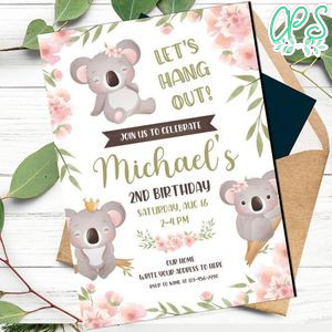 Koala Invitation Customizable Template to print at home Instant Download