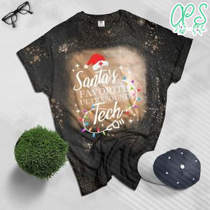 Santa's Favorite Ultrasound Technician Christmas Sonographer Bleached T-Shirt