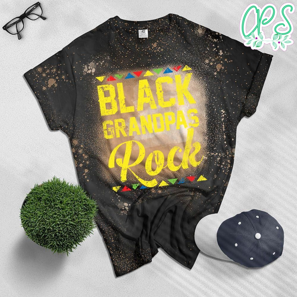 Mens Black Grandpa Rock Kente African American Pride History Gift Bleached T-Shirt