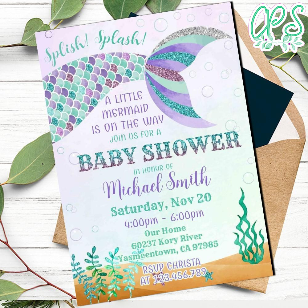 Mermaid It's a Girl Baby Shower Invitation Printable DIY