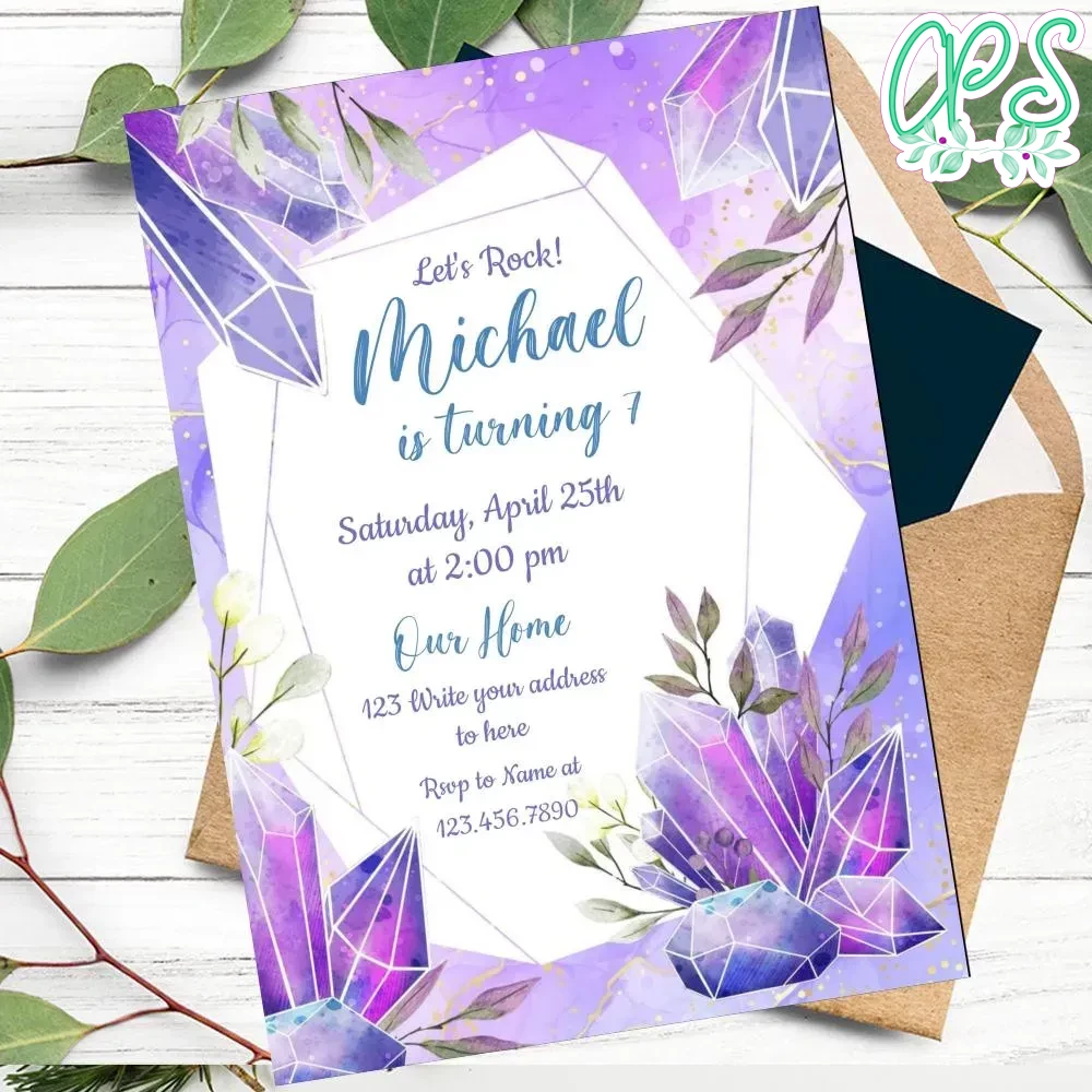 Geode birthday Invitation Template to Print at Home DIY | CustomPartyShirts