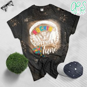 Autism Bleached Shirt Rockin' To A Different Tune Headphones Tee Bleached Shirt Gift