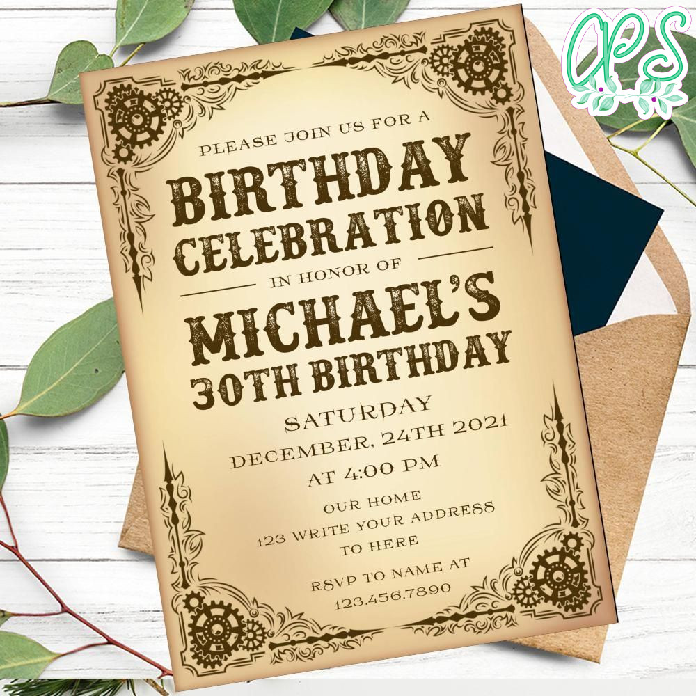 Steampunk Birthday Invitation Customizable Template DIY CustomPartyShirts