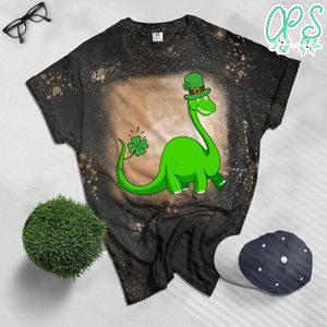 Kid Dinosaur Shamrock St Patrick's Day Bleached Shirt