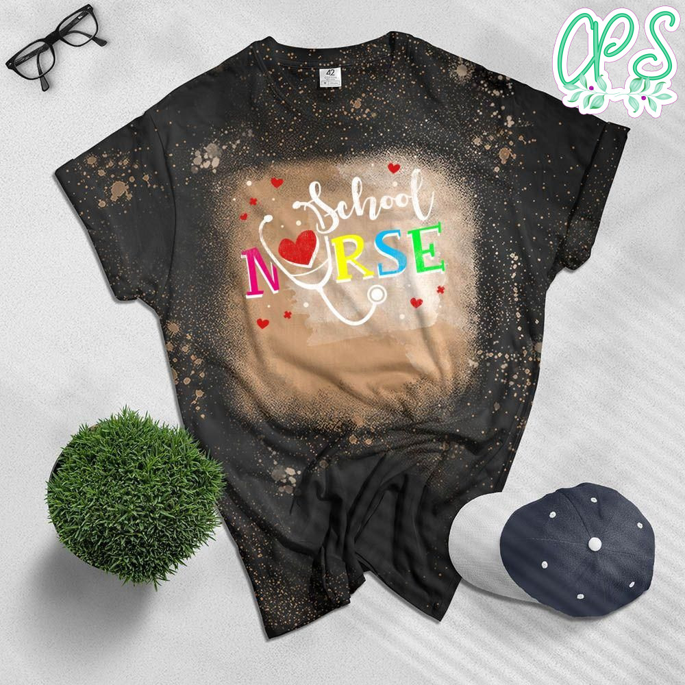 School Nurse Gift Nursing Love Bleached T-Shirt
