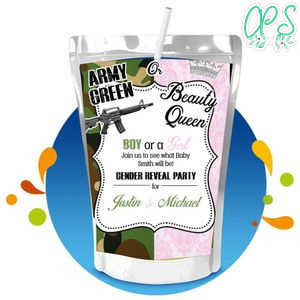 Army Green or Beauty Queen Gender Reveal Capri Sun Labels Digital File Printable Instant Download