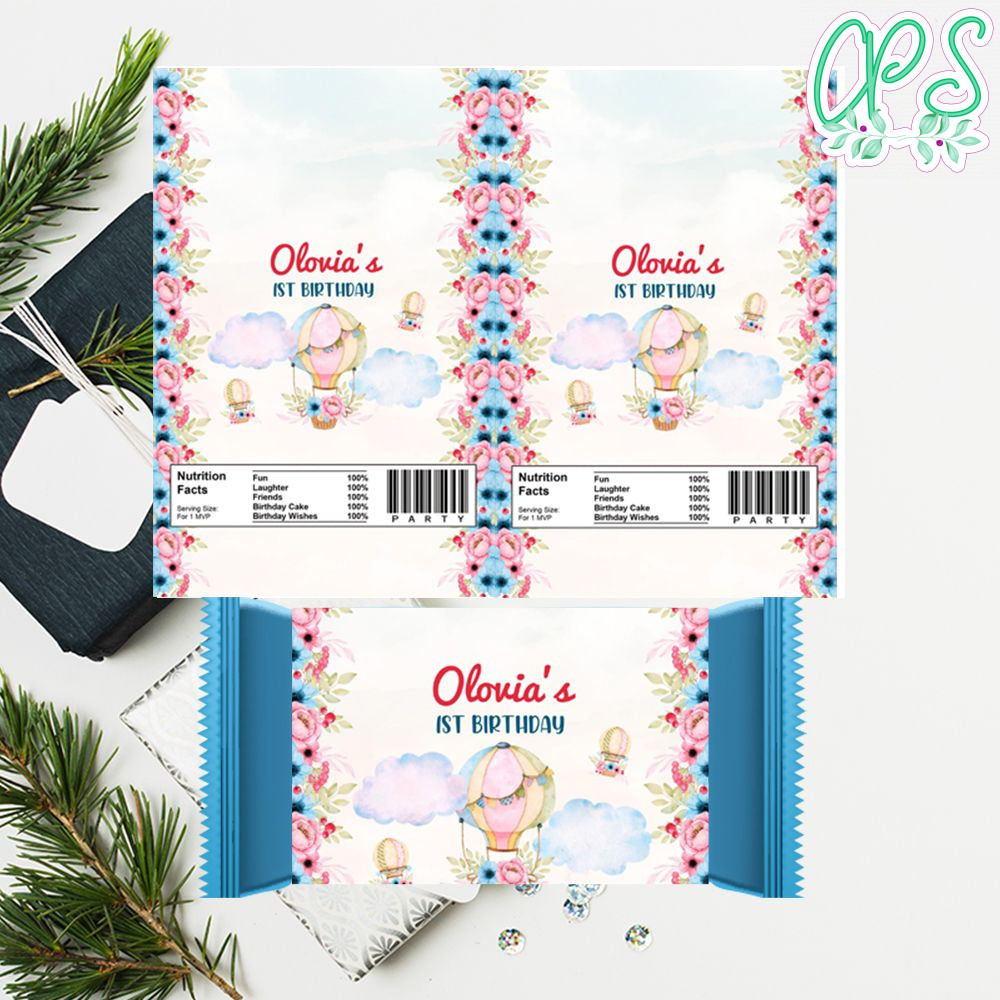 Hot air balloons Candy Bar Wrapper Label Digital File | CustomPartyShirts