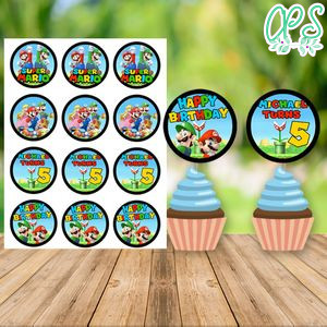 Super Mario Birthday Cupcake Topper Digital File Printable Instant Download