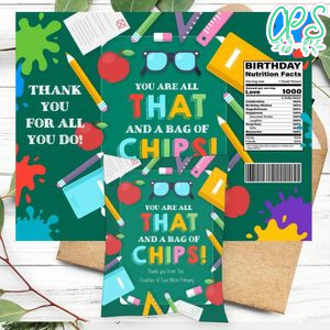 Thank You Teacher Appreciation Chip Bag Digital File Instant Download