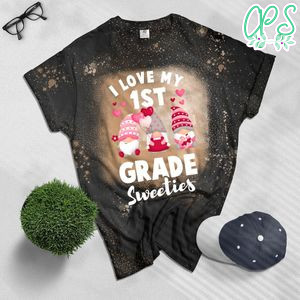 Cute 1st Grade Teacher Gnomes Valentines Day Costume Bleached Shirt