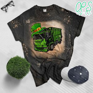 Green Garbage Truck Boy St Patricks Day Bleached Shirt