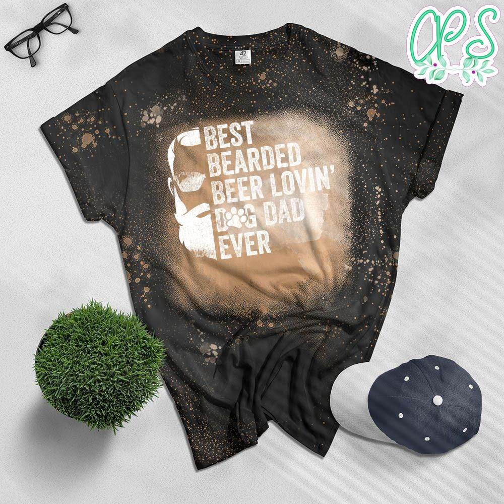 Mens Best Bearded Beer Lovin Dog Dad Bleached T-Shirt Pet Lover Owner Gift