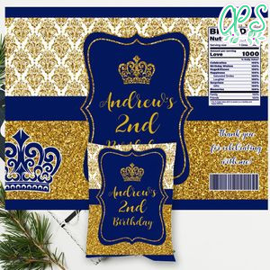 Blue and Gold Royal Birthday Party Chip Bag Digital File Instant Download