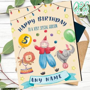 Circus Happy Birthday Card Customizable Template Instant Download