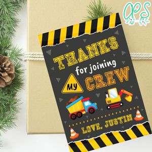Construction Party Thank You Gift Tag Customizable Template Instant Download