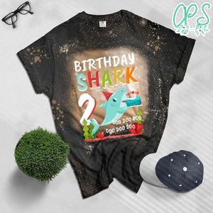 Kids Baby Shark 2 Years Old 2nd Birthday Doo Doo Bleached T-Shirt