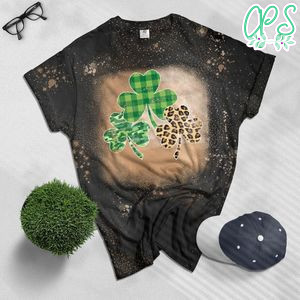 Plaid Shamrock Leopard Camouflage Fun St Patricks Day Bleached Shirt