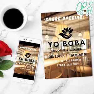 Grand Opening smoothie and milk tea Invitation Customizable Template Instant Download