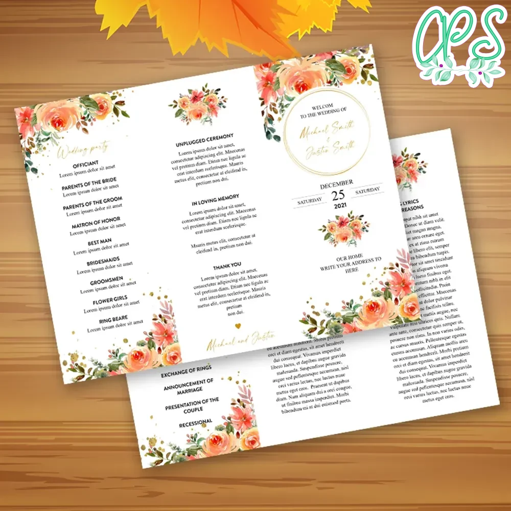 Trifold Wedding Program Customizable Template Printable Instant