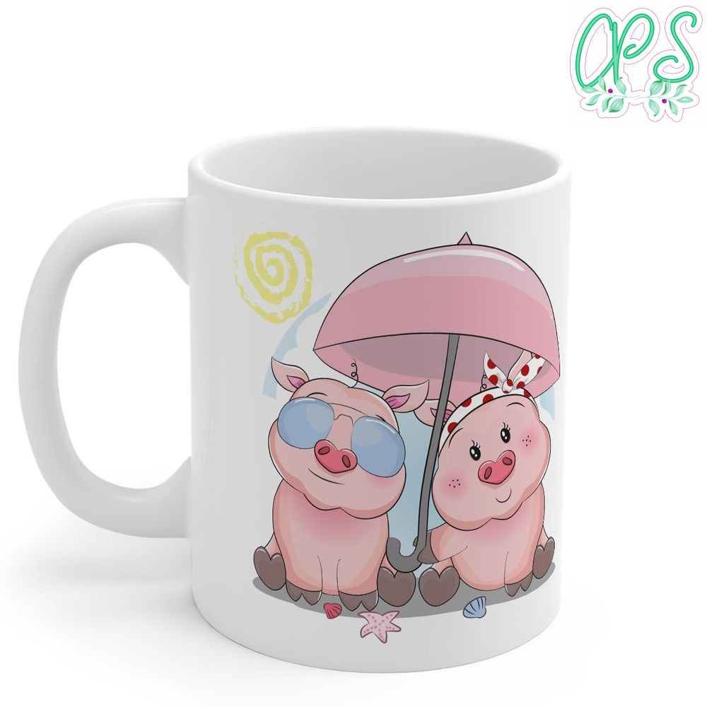 Cute Piggy Couple With Umbrella Gift Mug