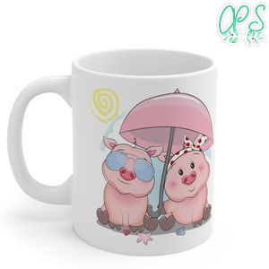 Cute Piggy Couple With Umbrella Gift Mug