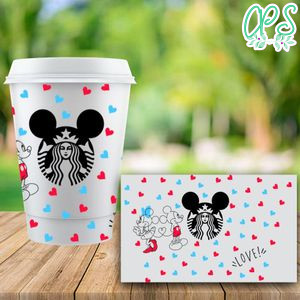 Starbucks Wrap Mickey Couple Love Blue Red PNG File template Instant Download