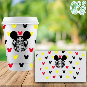 Starbucks Wrap Mickey Red Black Yellow Pattern PNG File template Instant Download