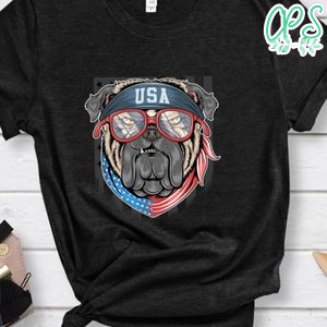 Bull Dog Usa America Flag With Bandana Shirt
