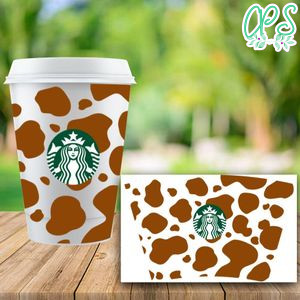 Starbucks Wrap Animal Cow Brown Pattern PNG File template Instant Download