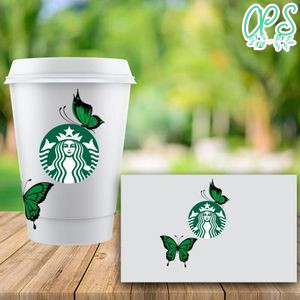 Starbucks Wrap Green Butterfly PNG File template Instant Download
