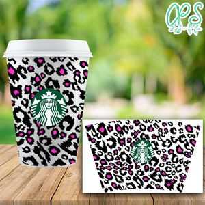 Starbucks Wrap Animal Leopard Pink Pattern PNG File template Instant Download