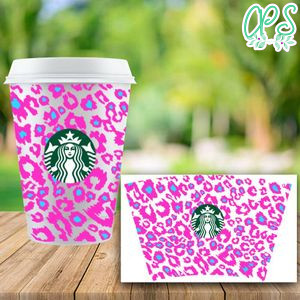 Starbucks Wrap Animal Leopard Pink Blue Pattern PNG File template Instant Download