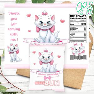 Marie Kitten Birthday Honey Buns Snack Bag Label Customizable Instant Download