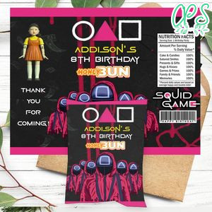 Squid Game Birthday Honey Buns Snack Bag Label Customizable Instant Download
