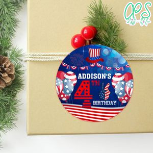 4th Of July Birthday Circle Sticker Template Customizable To Print At Home Instant Download