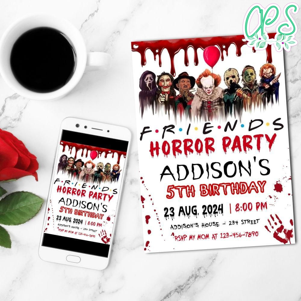 Friends Horror Movie Mobile Invite Customizable Template Instant Download