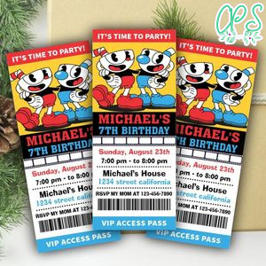 Cuphead Ticket Invitation Customizable Template Instant Download