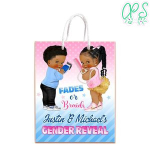 Fades Or Braids Gender Reveal Gift Bag Label Template Printable Instant Download