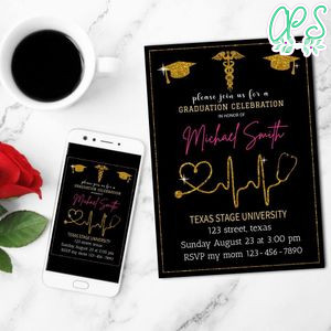 Medical assistant graduation Invitation Customizable Template to Print at Home Instant Download