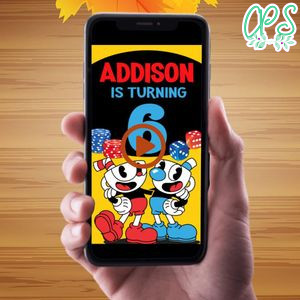 Cuphead Birthday Video Invitation Digital Template Customizable Instant Download